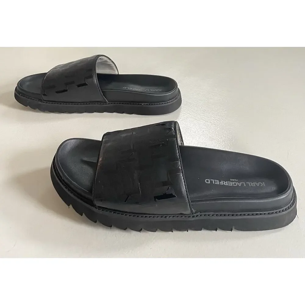 EUC Karl Lagerfeld Men Size 13 M Paris Monogram Slide Open Toe Sandals Black